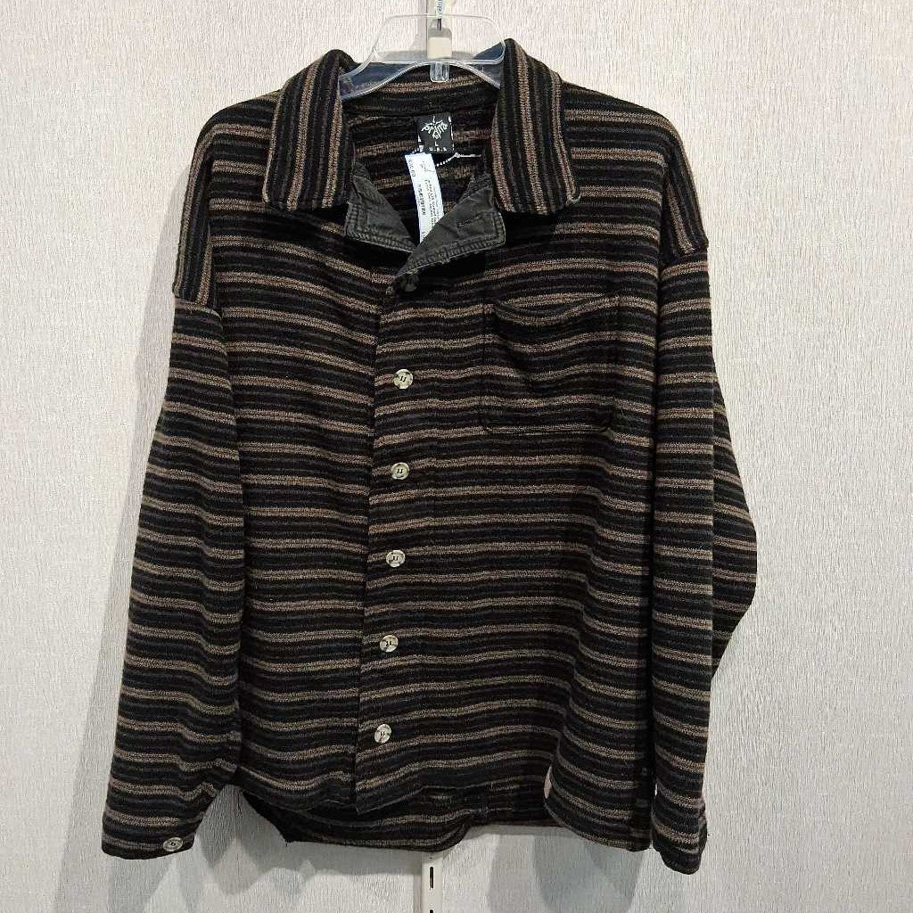 L/S Striped Button Front Shirt Jacket